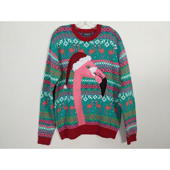 33 Degrees Christmas pink Santa Flamingo sweater sz M - Picture 6 of 10